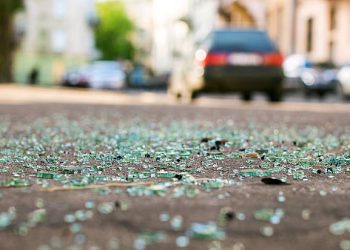 Shards of car glass on the street